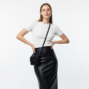 TREND COLLECTION BLACK LEATHER SHOULDER BAG MADE IN ITALY WOMAN